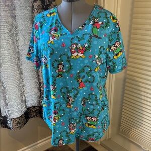 Officially licensed Disney Scrubs Top, Character Print, teal blue Women's Size L